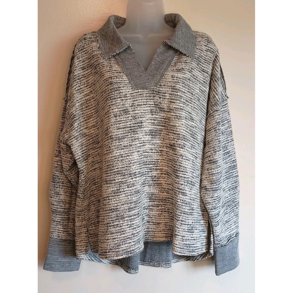 Oddi Womens M NWT Textured Knit Collared Pullover Oversized Boho Cozy Top